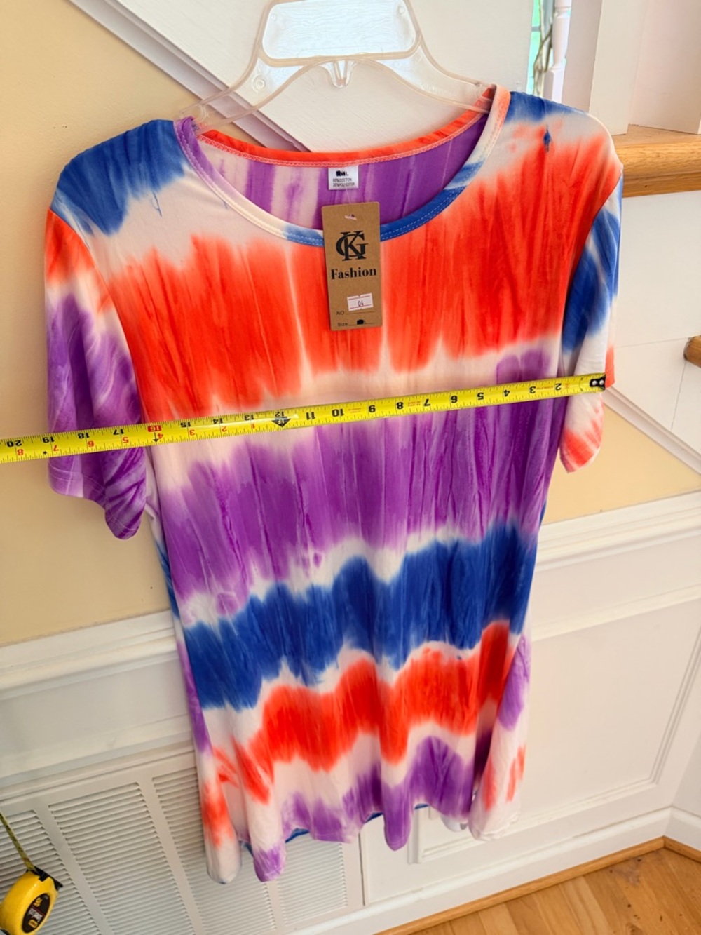 NEW Size Large "GK" Fashion Tie-Dye Short Sleeve DRESS Orange, Purple & Blue NEW - Picture 3 of 5
